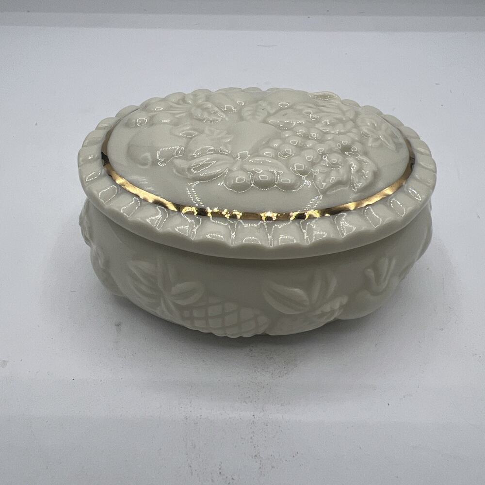 Vintage 1998 Lenox Gold Trim Fruit Covered Trinket Box 3.5"